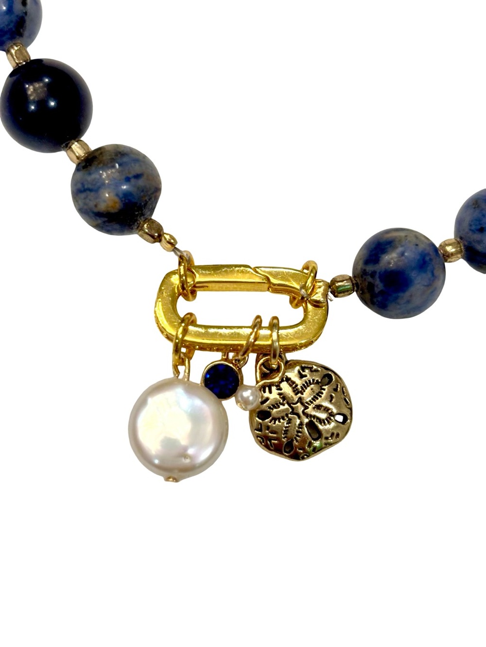 HANDCRAFTED Lapis Lazuli 10mm Beads Coin Pearl, Charms, Gold Crystal Carbonator, - Picture 2 of 4